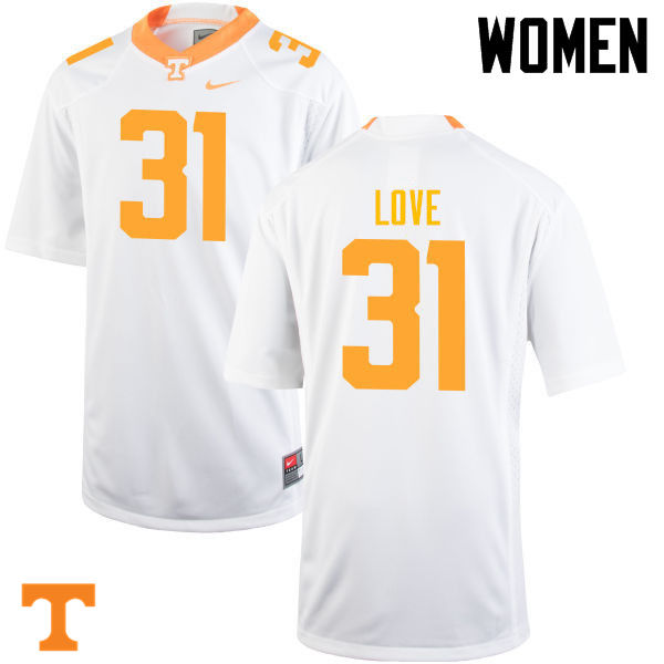 Women #31 Stedman Love Tennessee Volunteers College Football Jerseys-White